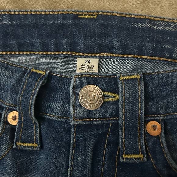 True Religion Section Slim Straight Jeans Size 24 Dark Wash Flap Pocket - Picture 5 of 10